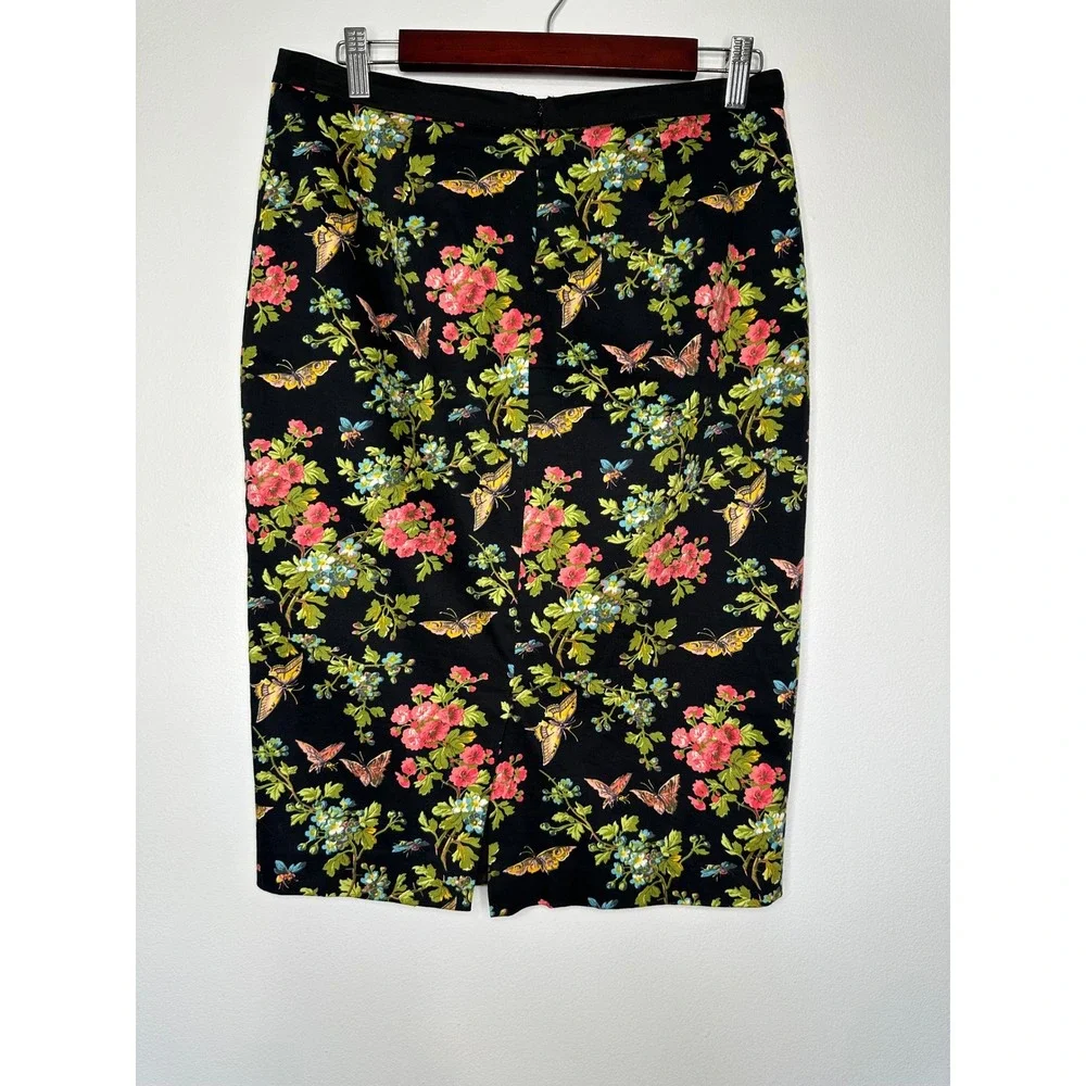 Oasis Floral Butterfly Print Pencil Skirt Womens Size 12 Black Boho Whimsigoth